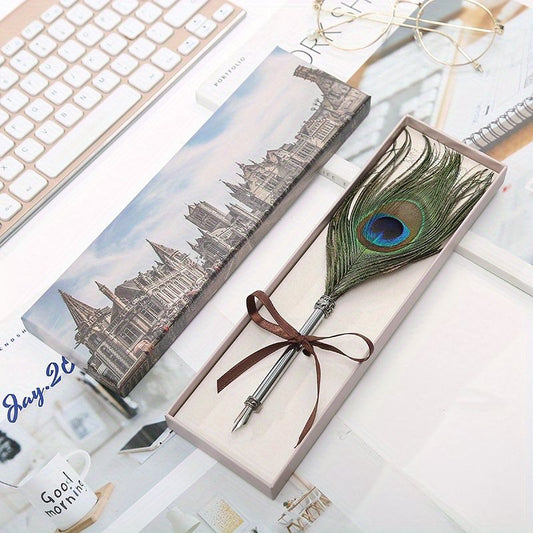 Peacock Feather Pen Dip Water Pen Feather Pen Adult Signature Pen Small Gift Box For Mom, Teacher And Classmates Holiday Gift