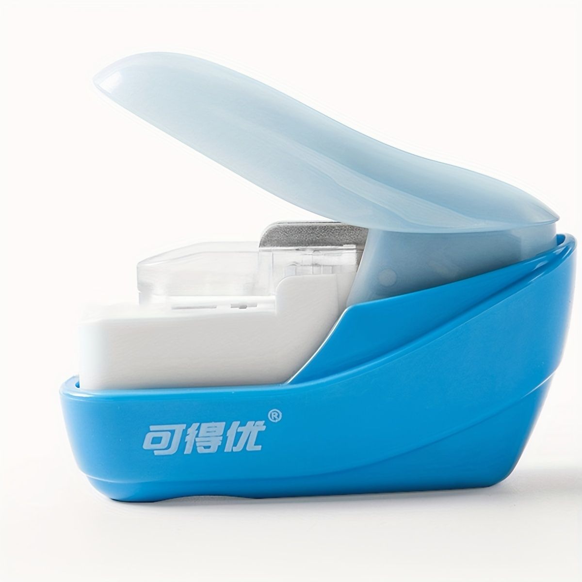 1pc Handheld Staple Free Stapler, Staplers For Desk Swingline, Rotatable Heavy-Duty Staplers, Labor-Saving Stapler Office School Supplies White Blue No Staples Needed 4 Sheet Capacity