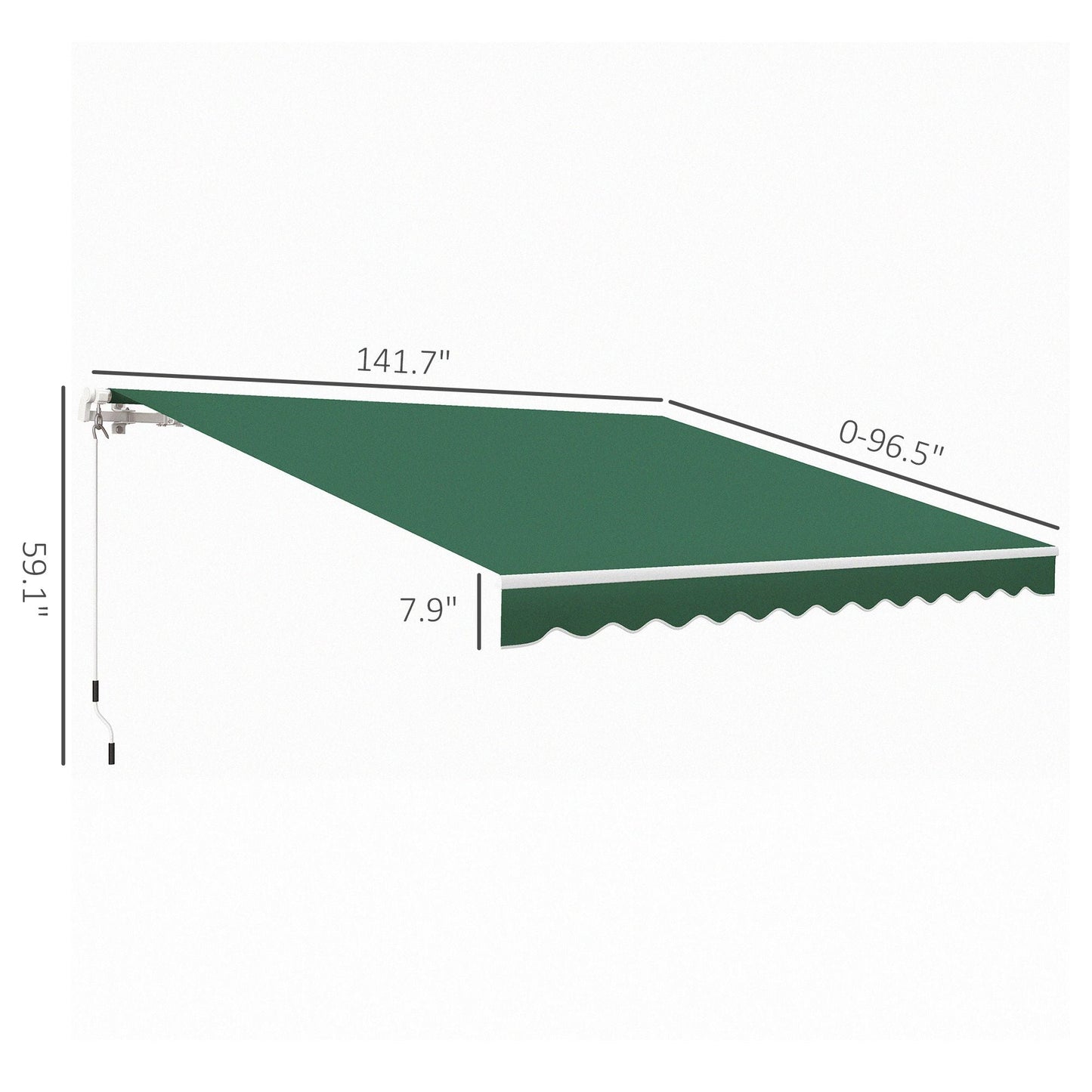 Outsunny 12x10 Manual Retractable Patio Awning, Adjustable Outdoor Sunshade Shelter for Patio, Balcony, Yard, Green