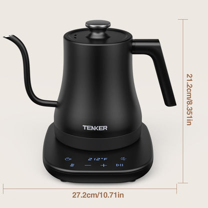 Electric Gooseneck Kettle Temperature Control Pour-Over Tea Kettle for Coffee Brewing;  Stainless Steel Inner;  1300W Rapid Heating;  Temp Holding Matte Black