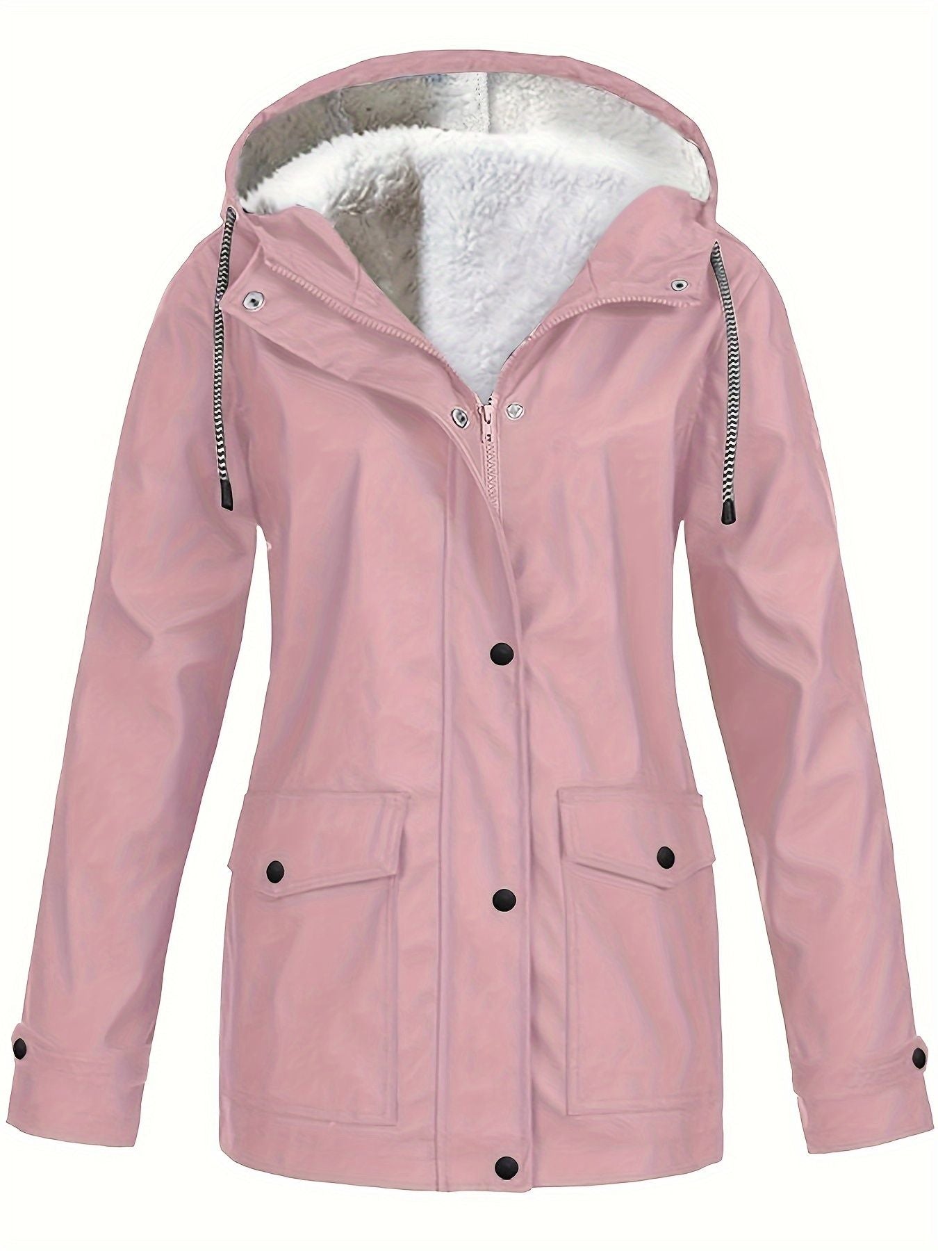 Drawstring Hooded Trench Coat, Casual Zip Up Long Sleeve Versatile Outerwear, Women's Clothing