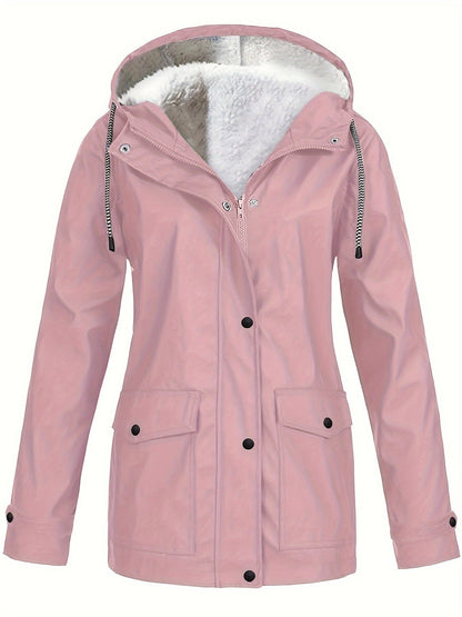 Drawstring Hooded Trench Coat, Casual Zip Up Long Sleeve Versatile Outerwear, Women's Clothing