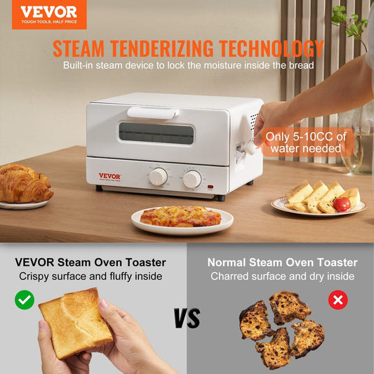 VEVOR Steam Oven Toaster, 12L Countertop Convection Oven, 1300W 5 In 1 Steam Toaster Oven, 7 Cooking Modes Air Fryer Convection Oven Combo with Baking Grill, Ash Tray for Sandwich, Bread, Pizza