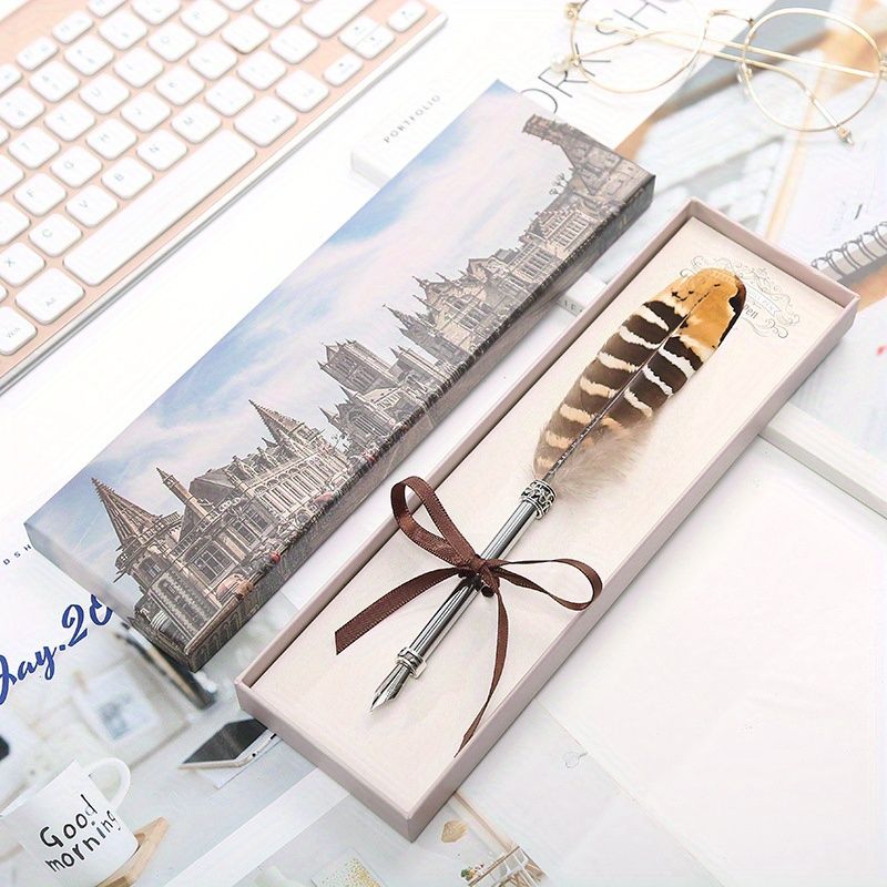 Peacock Feather Pen Dip Water Pen Feather Pen Adult Signature Pen Small Gift Box For Mom, Teacher And Classmates Holiday Gift