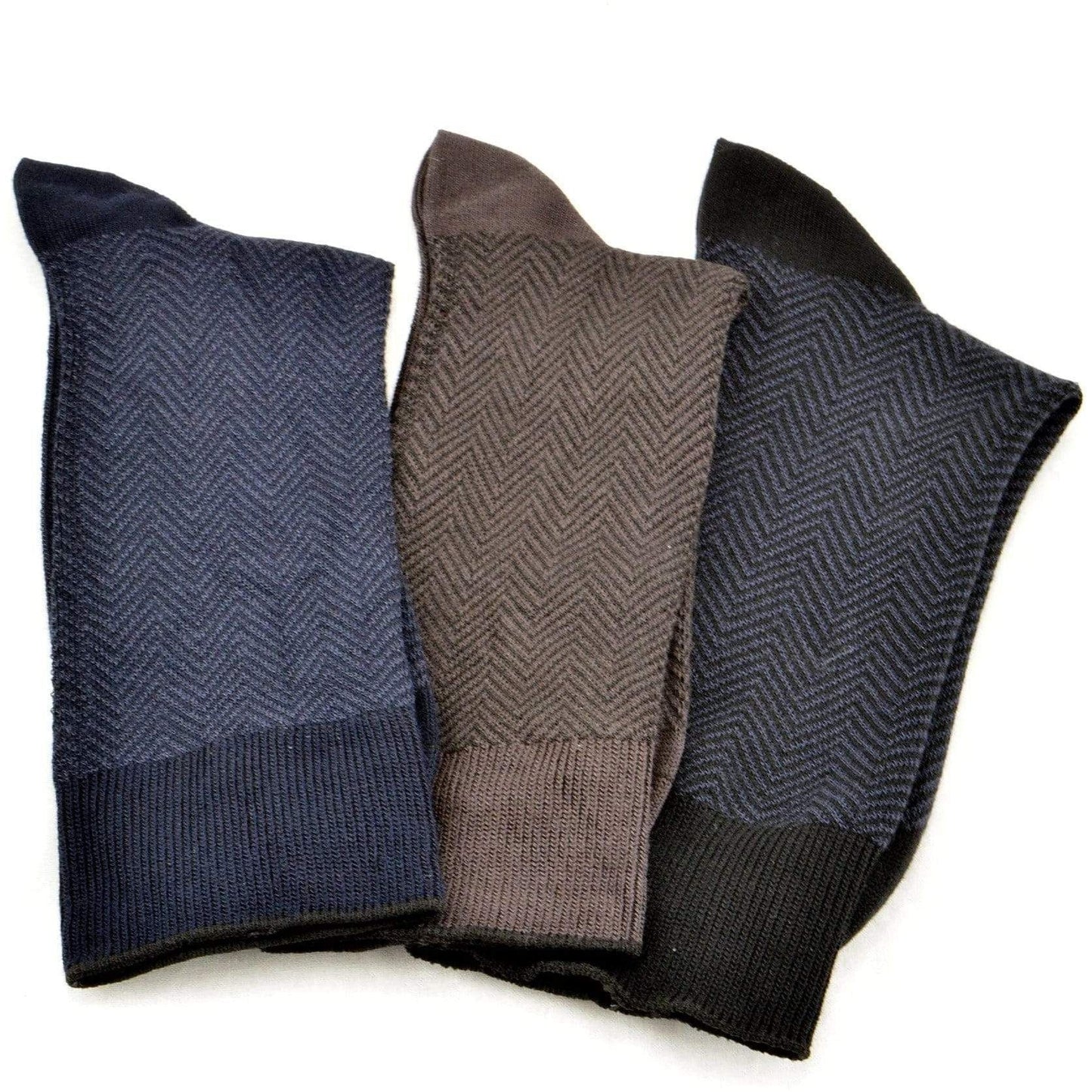 Men's Socks Dark Herringbone Design Crew 3 Pair Packs