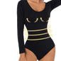 Sexy Basic Slim Bodysuit, Solid Round Neck Long Sleeve Waist Bodycon One Piece Bodysuit, Women's Clothing