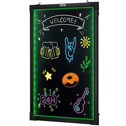 VEVOR LED Message Writing Board, 16"x12" Illuminated Erasable Lighted Chalkboard, Neon Effect Menu Sign Board, Drawing Board with 8 Fluorescent Chalk Markers and Remote Control, for Home Wedding Shop