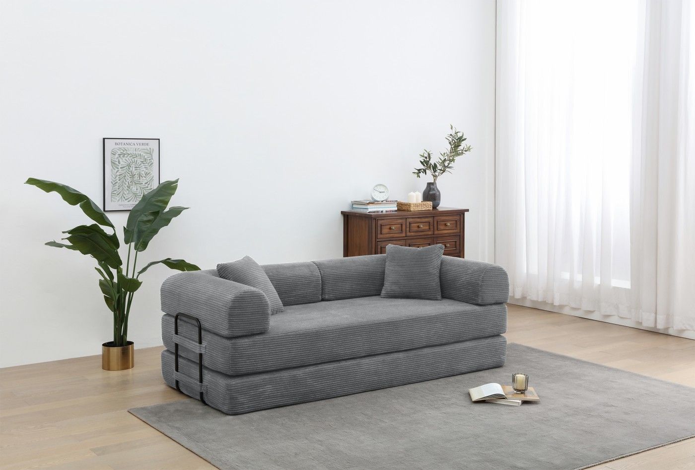 77.9'' Convertible Folding Sofa Bed – 4-in-1 Modular Floor Couch, Corduroy Small Cloud Couch, Compressed Foldable Sleeper Sofa, King Size Futon for Bedroom, Guest Room (Pink)