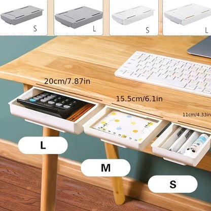 1PC Self Stick Pencil Tray Desk Table Storage Drawer Organizer, Box Under Desk Stand Self-Adhesive Under-Drawer Stationery Storage