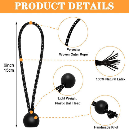20pcs 6 Inch Bungee Cords, Bungee Balls, Bungee Cords With Balls, Elastic String Ties For Camping, Tents, Tarp, Canopy Shelter, Wall Pipe, Holding Wire And UV Resistant
