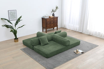 77.9'' Convertible Folding Sofa Bed – 4-in-1 Modular Floor Couch, Corduroy Small Cloud Couch, Compressed Foldable Sleeper Sofa, King Size Futon for Bedroom, Guest Room (Pink)