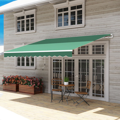 Outsunny 12x10 Manual Retractable Patio Awning, Adjustable Outdoor Sunshade Shelter for Patio, Balcony, Yard, Green