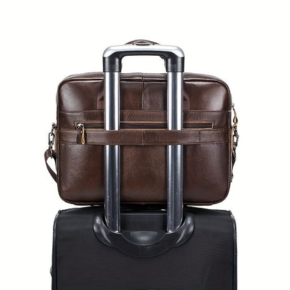 1pc Men's Briefcase, Genuine Leather Men's Bag, Official Bag, 15 Inch Computer Bag, Men's Portable Shoulder Business Bag