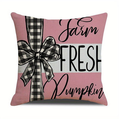 4 Pack Fall Pillow Covers Pink 18x18in Farmhouse Pumpkin Maple Leaf Cushion Case Autumn Sofa Couch Decor for Autumn Thanksgiving Harvest Decorations