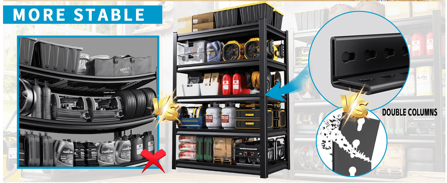 5-layer living room storage rack unit, 72" adjustable storage rack, 2000LBS metal storage rack for home use, suitable for kitchen, living room, storage room, basement and warehouse, black