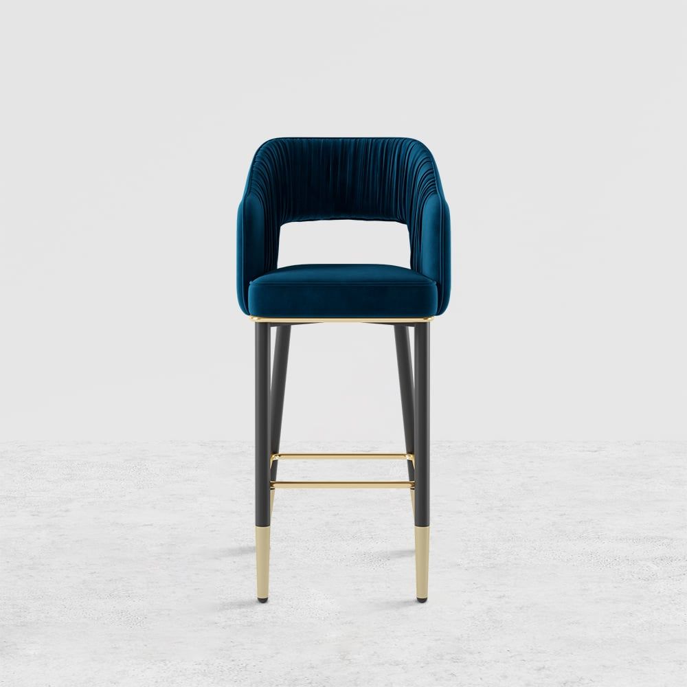 Modern Velvet Bar Stools with Upholstery Blue
