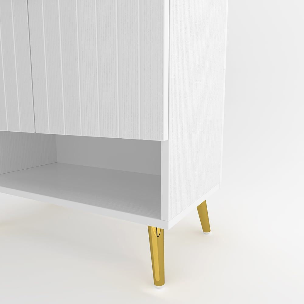 Yellar Nordic Entryway White Shoe Storage Cabinet with Doors & Open Shelves 5-Tier