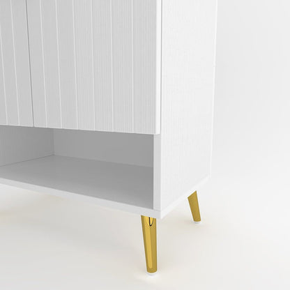 Yellar Nordic Entryway White Shoe Storage Cabinet with Doors & Open Shelves 5-Tier