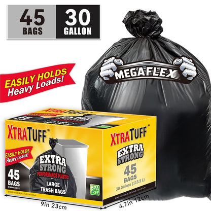 45 Pieces Puncture Tear Resistant Trash Bags, 30 Gallon Capacity, Multipurpose Cleaning Supplies For Industrial, Garden, Home, And Commercial Use - Durable, Leak-Proof