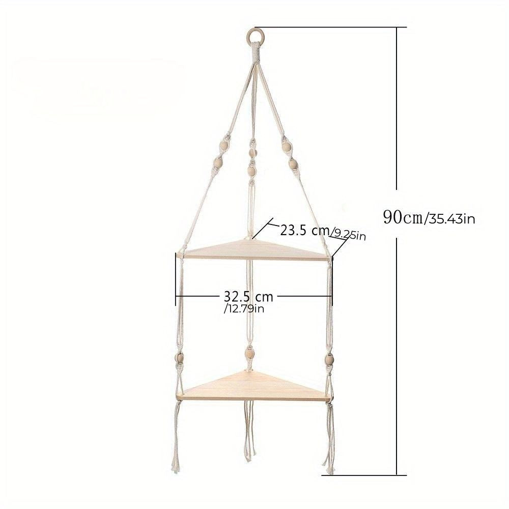 1pc Handwoven Wooden Triangle Storage Rack for Flower Pots, Pendants, and Room Decor - Stylish and Functional Home Decor