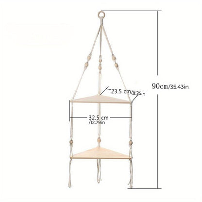 1pc Handwoven Wooden Triangle Storage Rack for Flower Pots, Pendants, and Room Decor - Stylish and Functional Home Decor