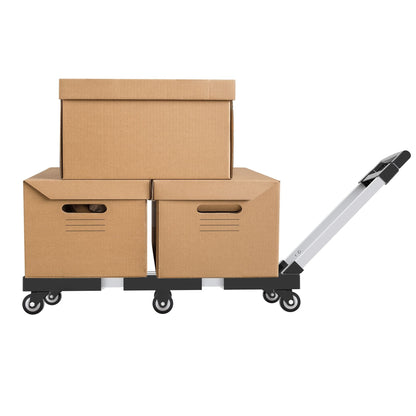 Folding Hand Truck 330lbs, Portable Heavy Duty Dolly Cart, 6 Wheels Collapsible Luggage Cart with 1 Elastic Ropes - Compact Trolley Cart for Easy Moving