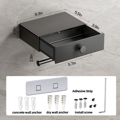 Toilet Paper Holder with Shelf Black Wipes Dispenser for Bathroom