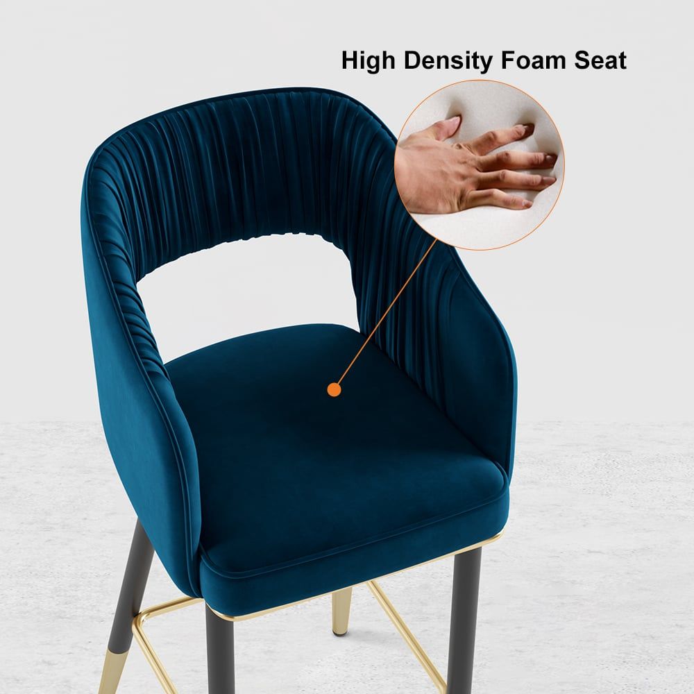 Modern Velvet Bar Stools with Upholstery Blue