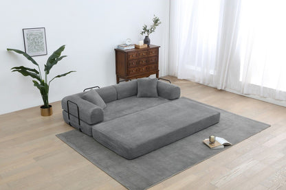 77.9'' Convertible Folding Sofa Bed – 4-in-1 Modular Floor Couch, Corduroy Small Cloud Couch, Compressed Foldable Sleeper Sofa, King Size Futon for Bedroom, Guest Room (Pink)