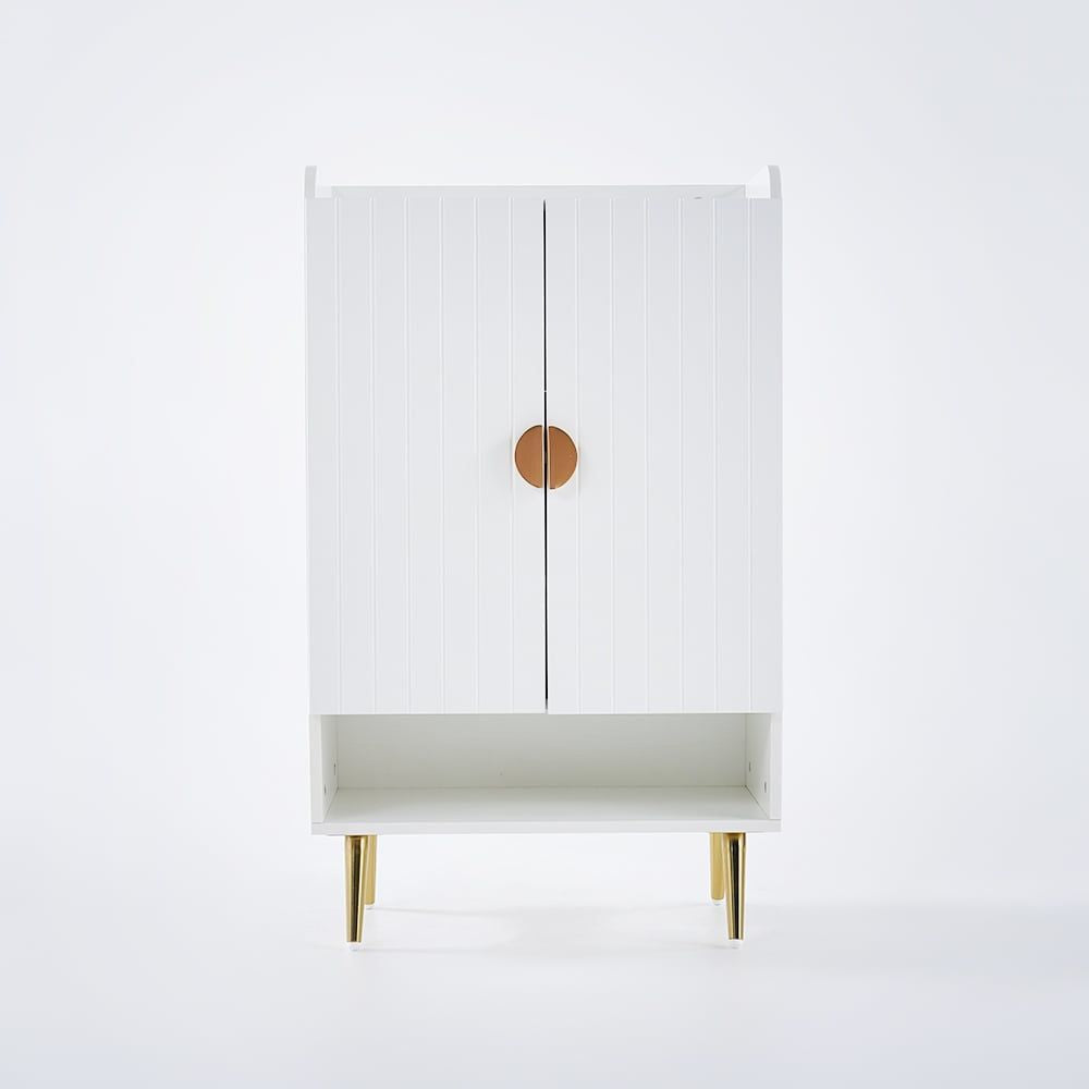 Yellar Nordic Entryway White Shoe Storage Cabinet with Doors & Open Shelves 5-Tier
