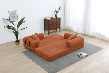 77.9'' Convertible Folding Sofa Bed – 4-in-1 Modular Floor Couch, Corduroy Small Cloud Couch, Compressed Foldable Sleeper Sofa, King Size Futon for Bedroom, Guest Room (Pink)