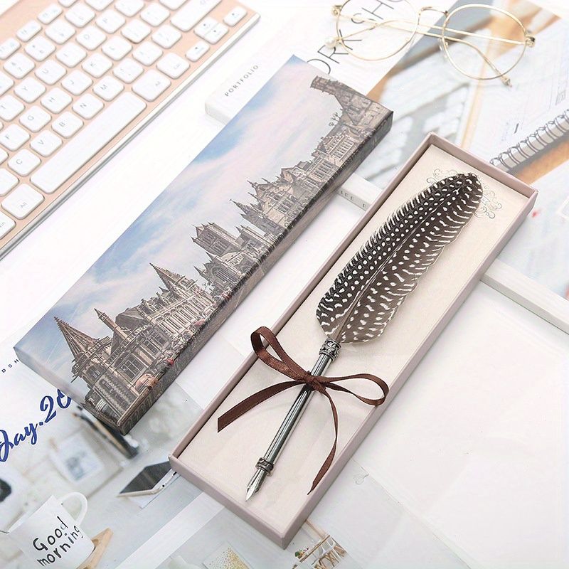 Peacock Feather Pen Dip Water Pen Feather Pen Adult Signature Pen Small Gift Box For Mom, Teacher And Classmates Holiday Gift