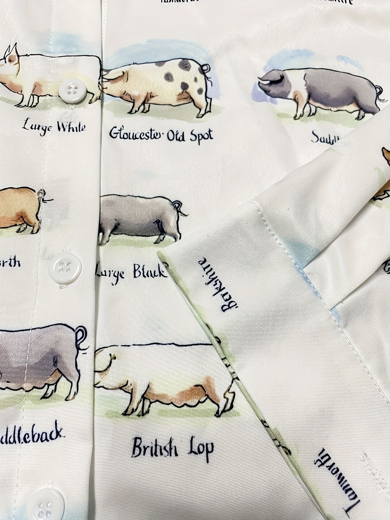 Plus Size Casual Blouse, Women's Plus Cute Pig & Letter Print Long Sleeve Button Up Lapel Collar Shirt Top