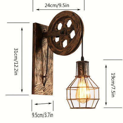 Retro Industrial Wall Sconce, 1Pack Antique Brass Vintage Plug In Wall Lighting, Industrial Lantern Retro Lamp Metal Wall Light Fixtures For Bedside Bedroom Home Dining Room(Not Include Bulb)