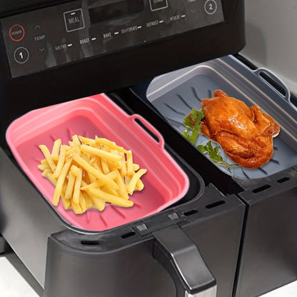 Rectangular Air Fryer Liners; Foldable Silicone Tray; Air Fryer Accessories; Reusable Grill Plate; Heat Resistant Microwave Silicone Plate; Home Kitchen Items