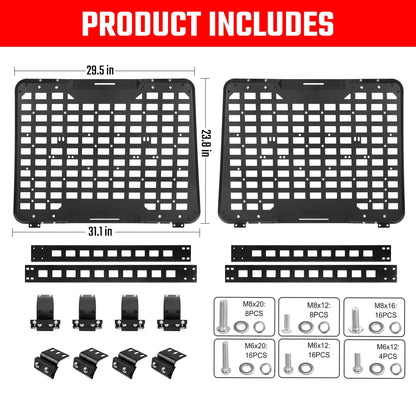 Rear Window Storage Panel,Window Cargo Shelf Compatible with Jeep Wrangler 2007-2018 JK 4 Doors Tactical Storage System Multifunctional Flank Kit 2PCS