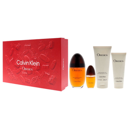 Obsession by Calvin Klein for Women - 4 Pc Gift Set 3.3oz EDP Spray, 0.5oz EDP Spray, 3.4oz Shower Gel, 6.7oz Body Lotion