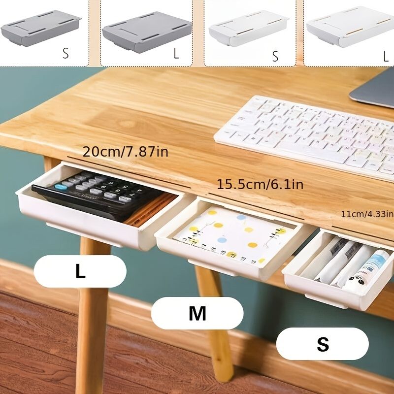 1PC Self Stick Pencil Tray Desk Table Storage Drawer Organizer, Box Under Desk Stand Self-Adhesive Under-Drawer Stationery Storage
