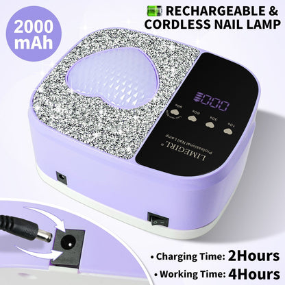 LimeGirl Cordless Nail Dryer for Gel Polish, UV LED Nail Lamp with Fast Curing UV Light & 4 Timer Settings, Portable Rechargeable Gel Lamp Nail Art Tool for Manicure Pedicure at Home & Salon