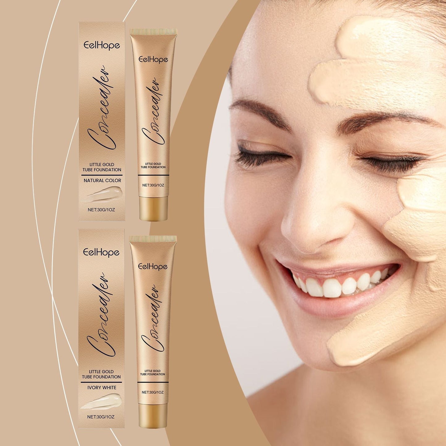 Eelhope Small Gold Tube Foundation Concealer, Natural Lightweight Skin Concealer Not Easy To Makeup Moisturizing Liquid Foundation