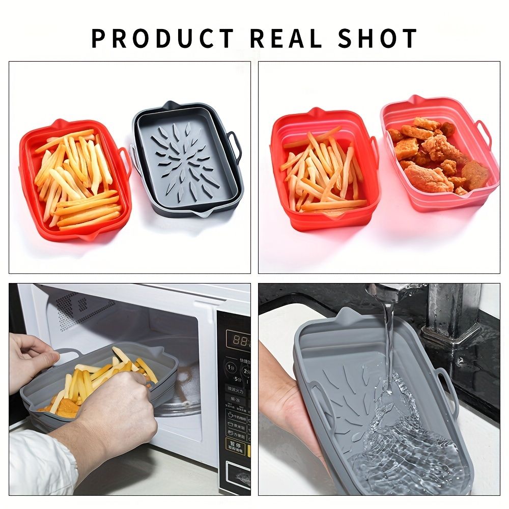 Rectangular Air Fryer Liners; Foldable Silicone Tray; Air Fryer Accessories; Reusable Grill Plate; Heat Resistant Microwave Silicone Plate; Home Kitchen Items