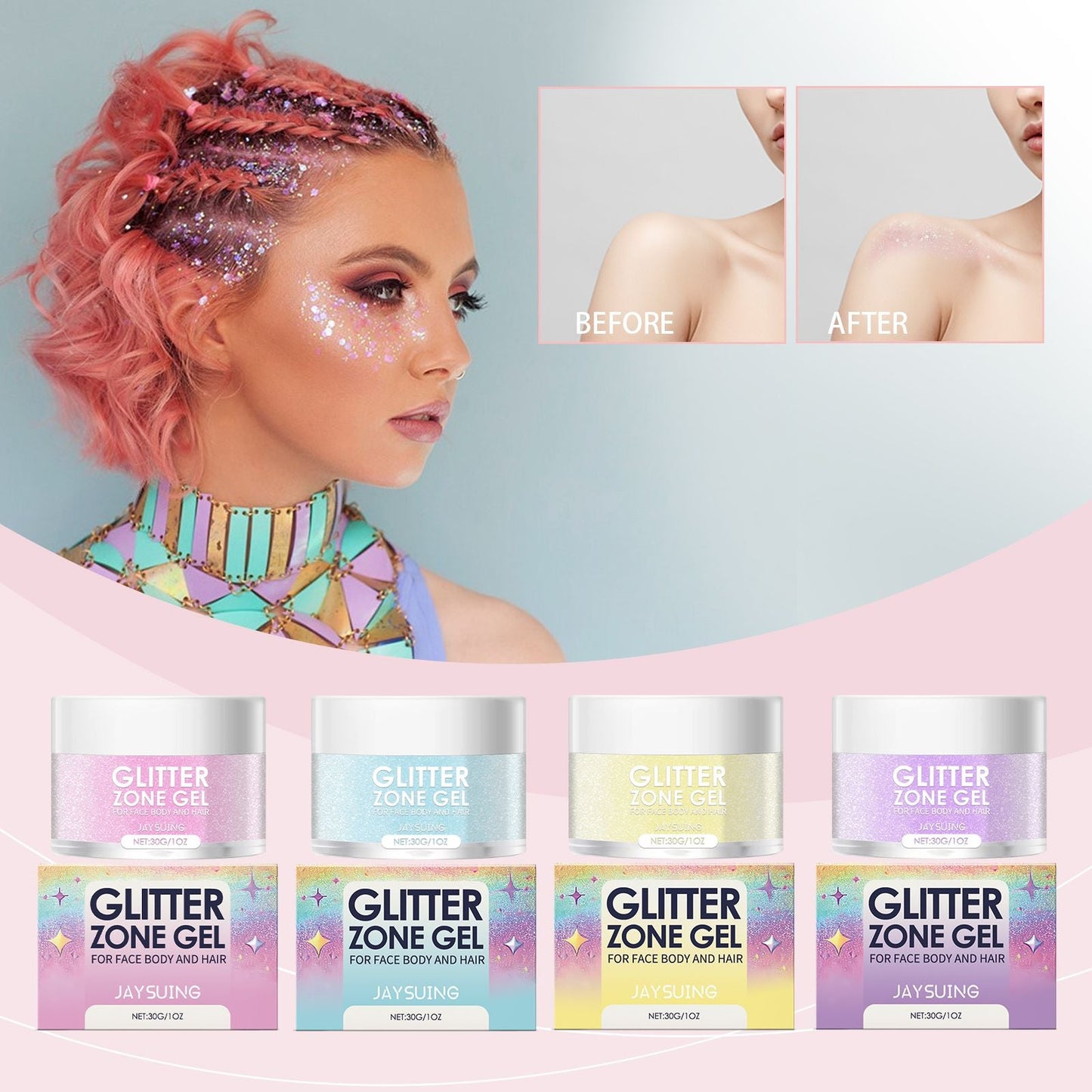 Jaysuing Glitter Gel, Prom Party Rave Stereoscopic Highlight Natural Shine Face Body Gel