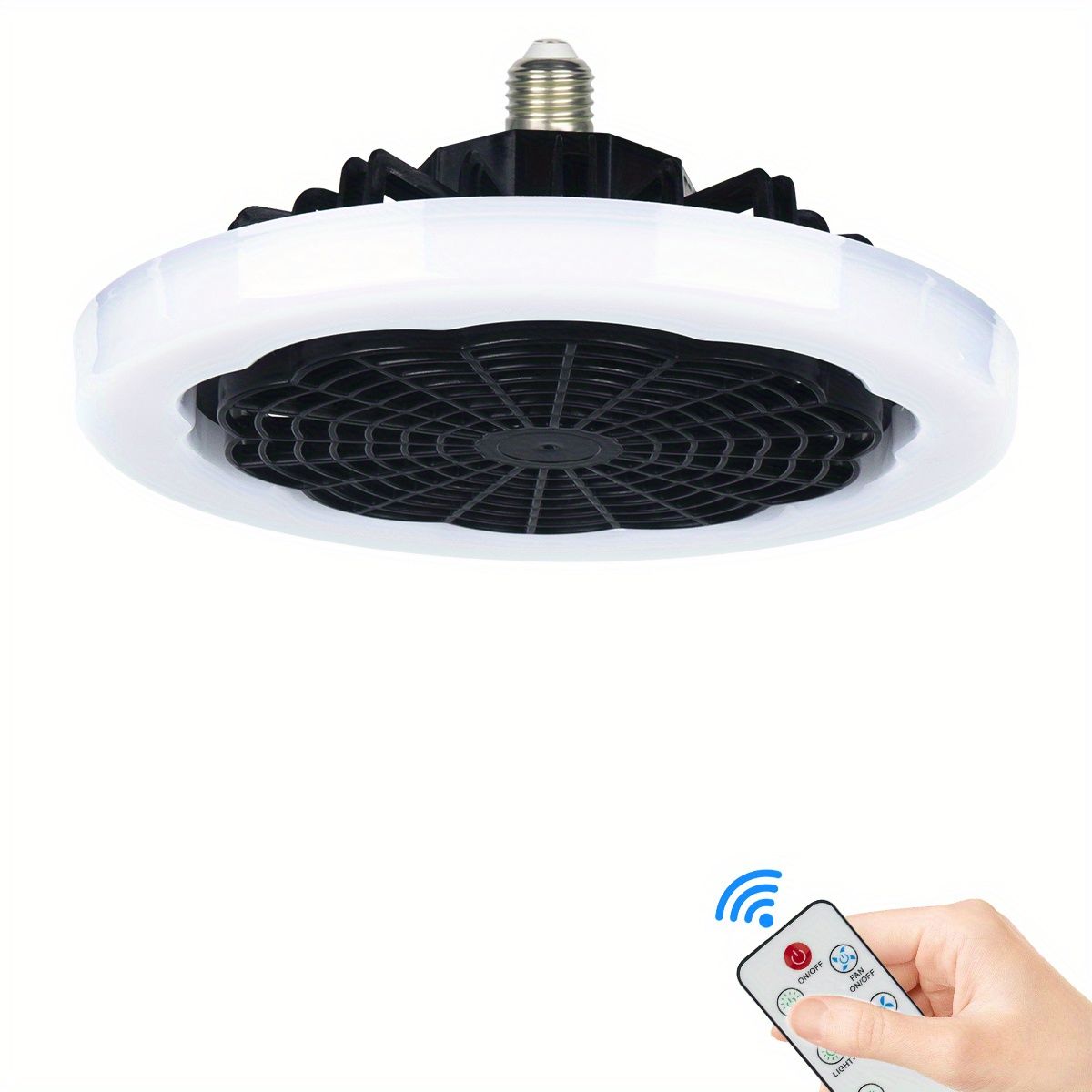 1pc Ceiling Fan With Light, Modern 18inch Remote Control Enclosed Low Profile Ceiling Fan With Light 3 Speed LED Dimming 3 Colors 8 Invisible Bladeless Flush Mount Fan Light Bedroom, Offices