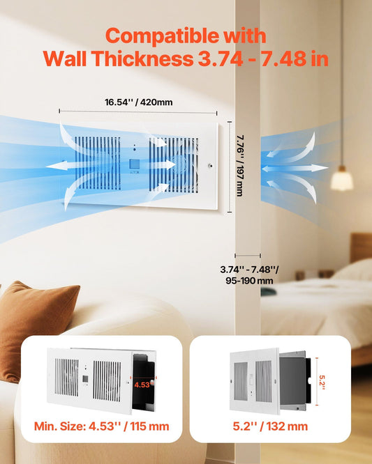 4 Inch Room to Room Fan 2-in-1 300 CFM Through Wall Fan Remote Control