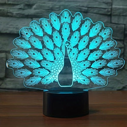 1pc Peacock 3D Illusion Lamps Nightlight With Remote Control, 16 Colors Touch Switch Table Desk Lamps Holiday Xmas Birthday Toys Gifts For Baby Nursery Toddler