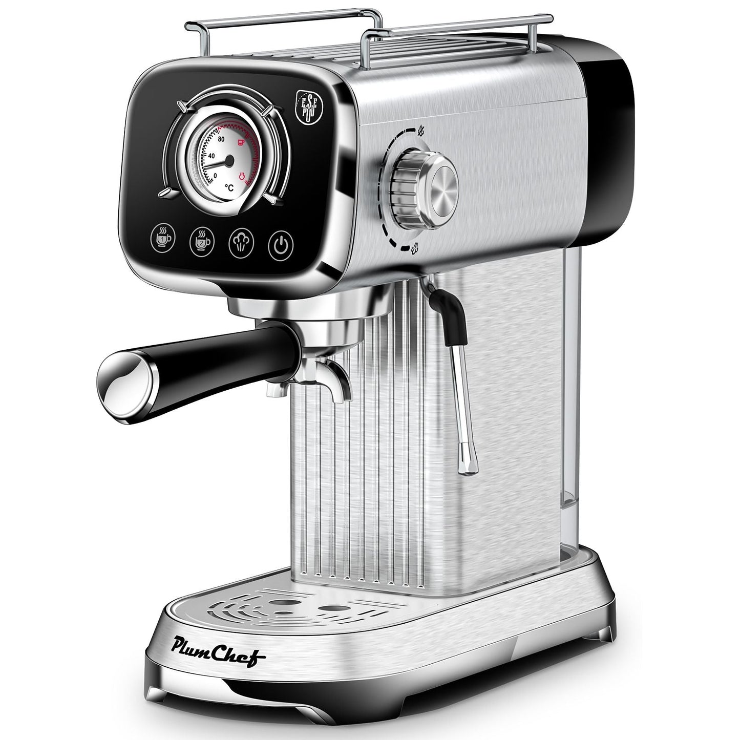 PlumChef Espresso Machine 20 Bar Professional Compact Household Coffee Espresso Maker with Milk Frother Steam Wand Temperature Gauge 34oz Water Tank Low Noise Coffee Machine for Latte Cappuccino
