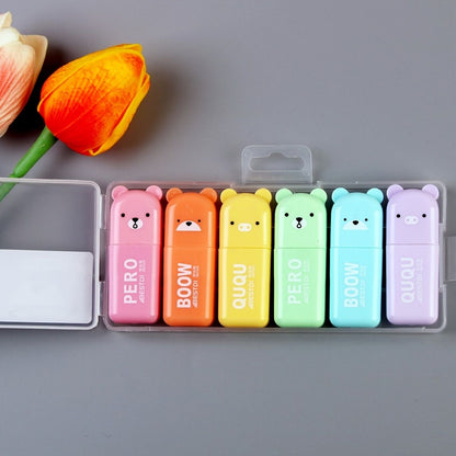6pcs/set Tiny Markers Fluorescent Colors Mini Highlighter Pen Chisel Tip Cute Kawaii Design