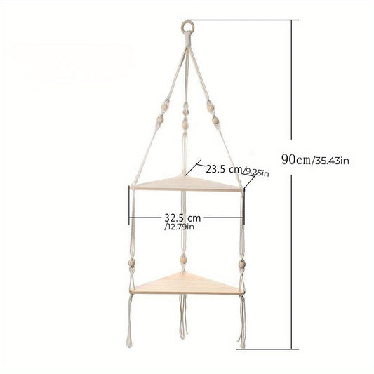 1pc Handwoven Wooden Triangle Storage Rack for Flower Pots, Pendants, and Room Decor - Stylish and Functional Home Decor