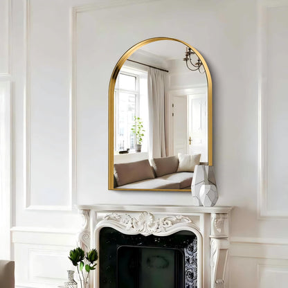 Arched Wall Mirror, 24"×36" Bathroom Mirror Deep Frame, Modern Dresser Mirror Wall Mounted Decor Metal Frame for Bedroom Living Room Entryway Fireplace Mantel Dining Room