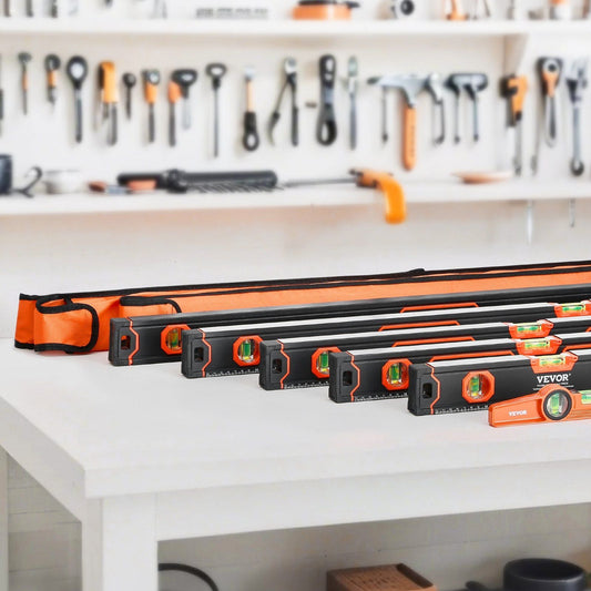 VEVOR 6-Piece Torpedo Level, 78/48/32/24/16/10 Inch All Magnetic Levels Set, Bubble Vials Ruler for 45/90/180 Degree, Aluminum Alloy Magnetic Box Leveler Tool, Shock-Resistance, SAE and Metric Scale